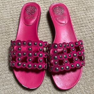Vince Camuto bright pink slide on sandals with silver studs SZ 8